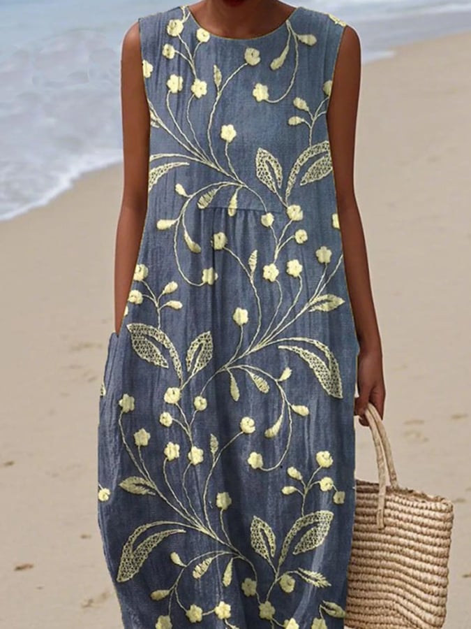 Luchtige Bloemen Strandjurk voor de Zomer in Blauw 2