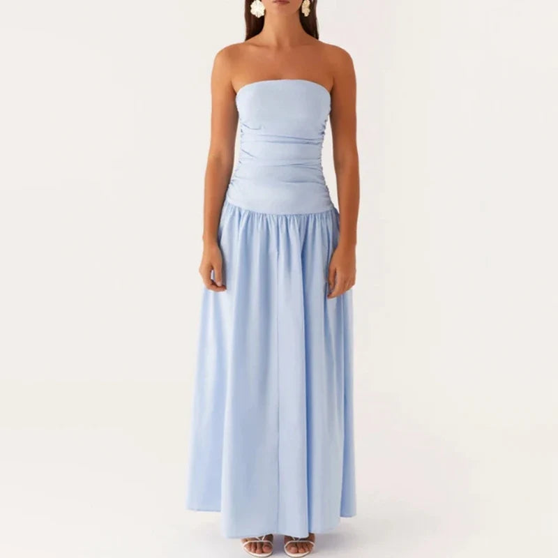 Luchtige midi jurk dames voor feesten in Sky Blue