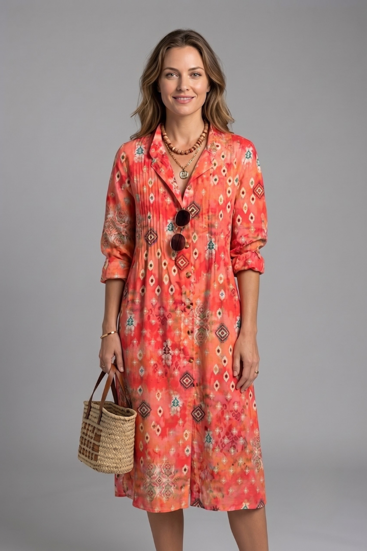 Midi jurk dames elegant boho in Oranje