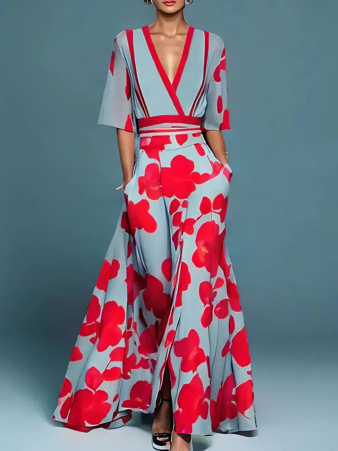 Midijurk dames met bloemenprint voor feesten in Rood