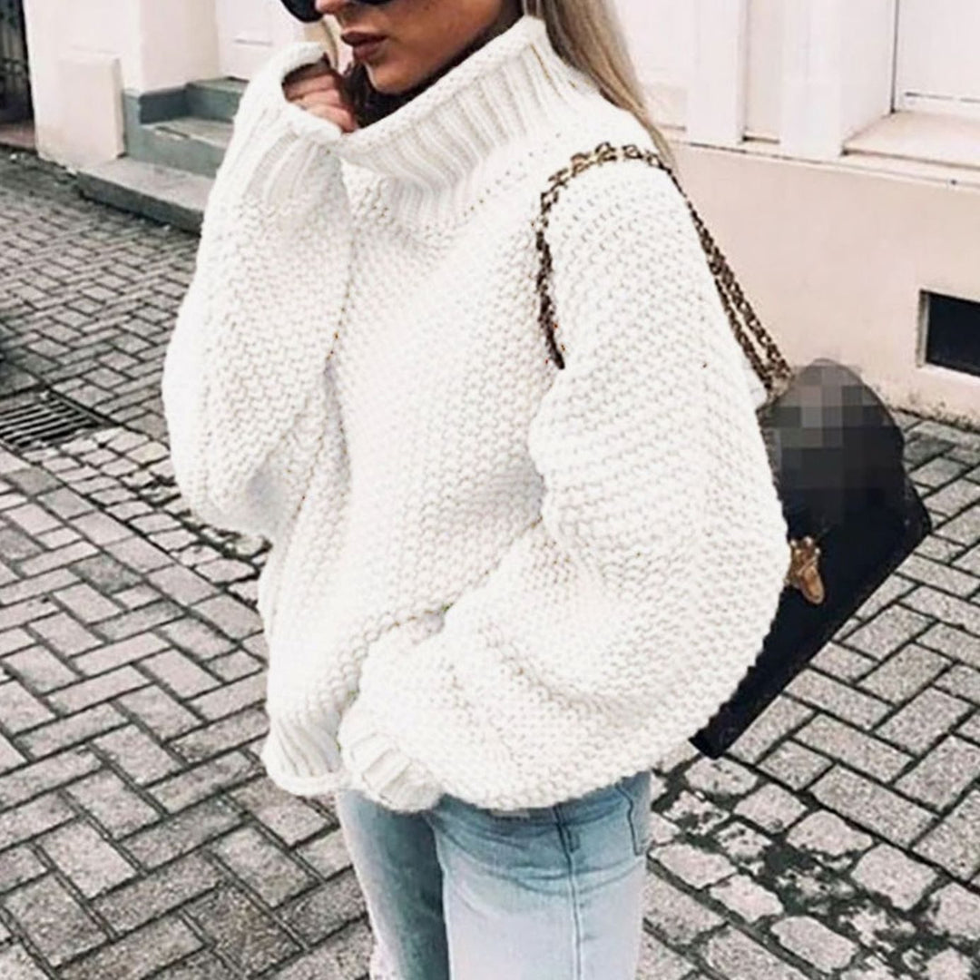 Oversized Dames Trui in Grobstrick met Rolkraag (8)