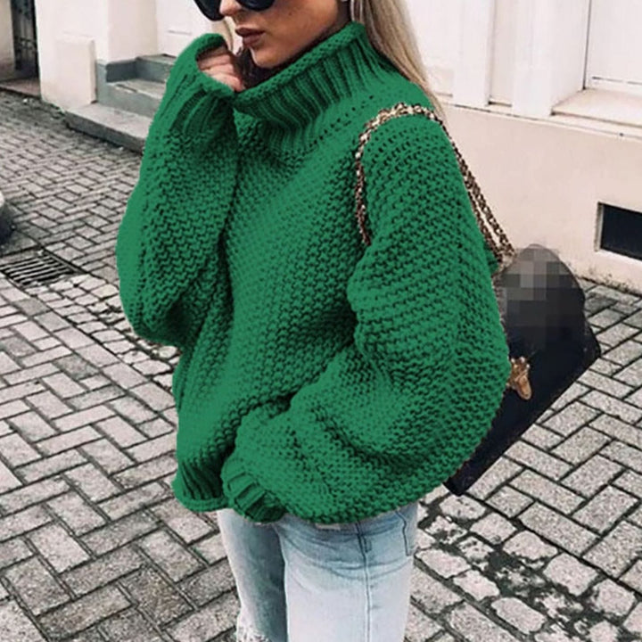 Oversized Dames Trui in Grobstrick met Rolkraag in Groen
