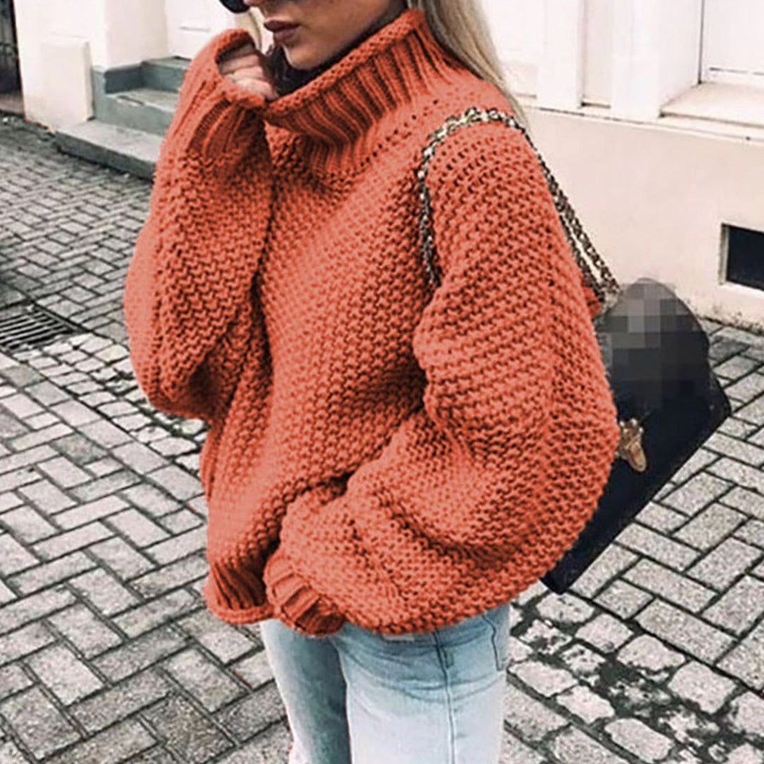 Oversized Dames Trui in Grobstrick met Rolkraag in Oranje