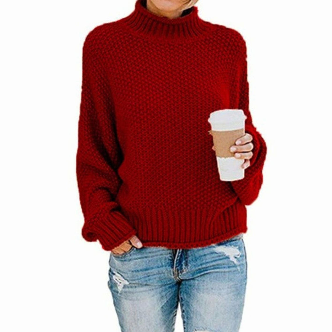 Oversized Dames Trui in Grobstrick met Rolkraag in Rood