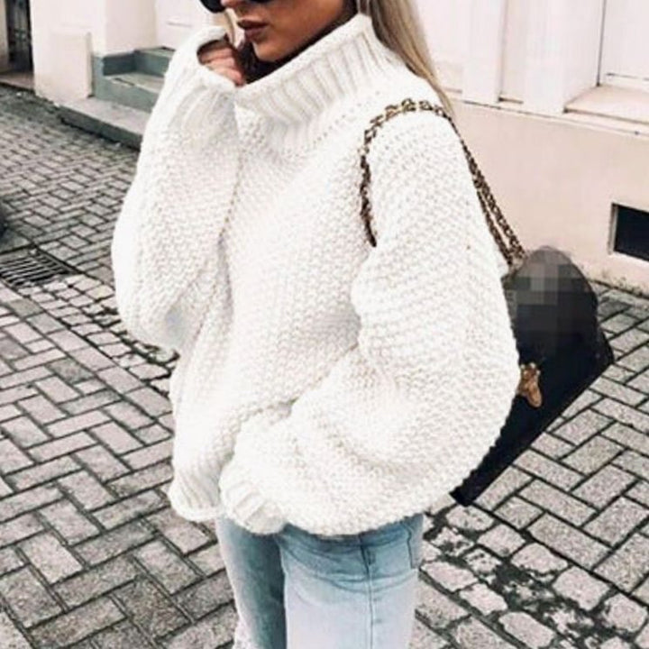 Oversized Dames Trui in Grobstrick met Rolkraag in Wit