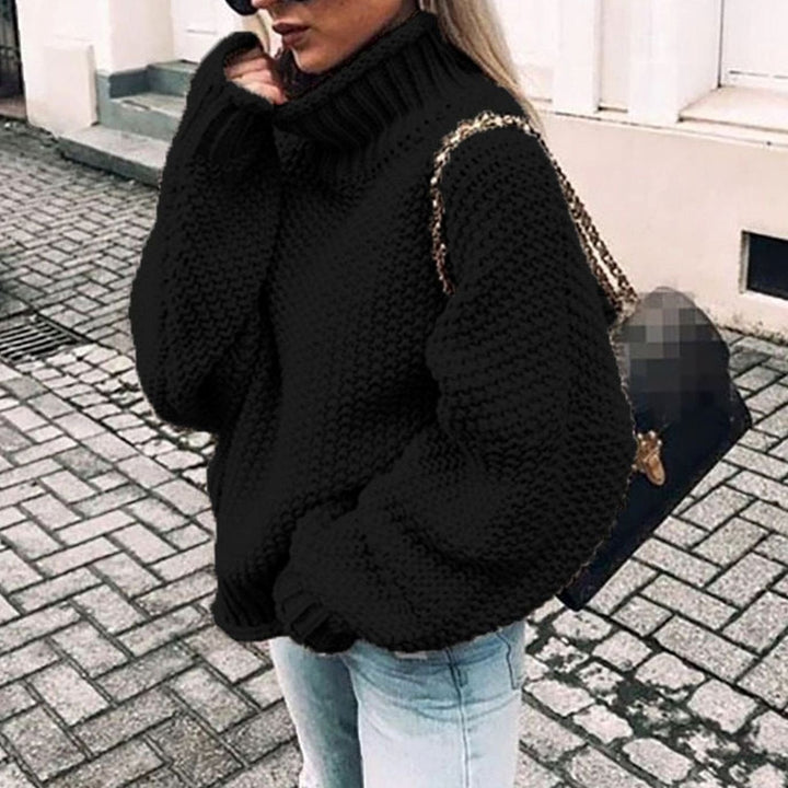 Oversized Dames Trui in Grobstrick met Rolkraag in Zwart
