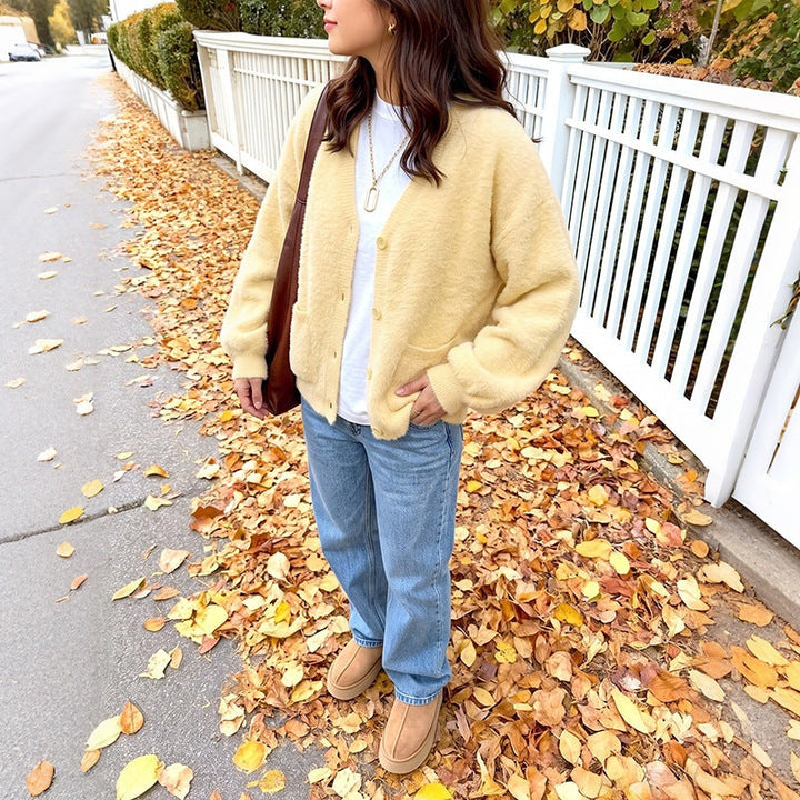 Oversized Dames Trui in Teddy-Fleece in Geel