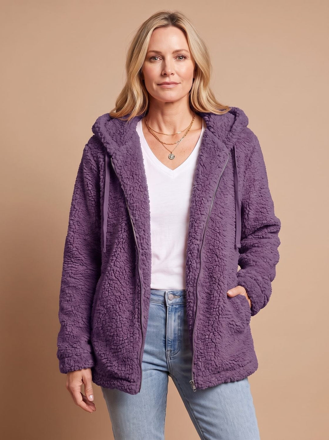 Oversized dames winterjas in pluche fleece (10)