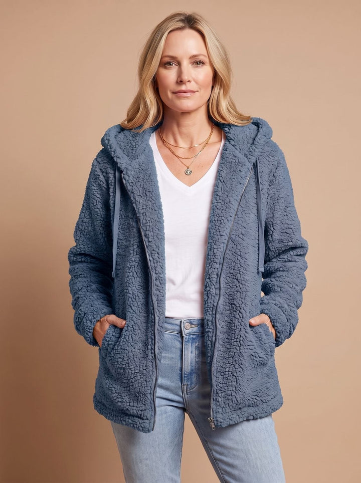 Oversized dames winterjas in pluche fleece in Blauw