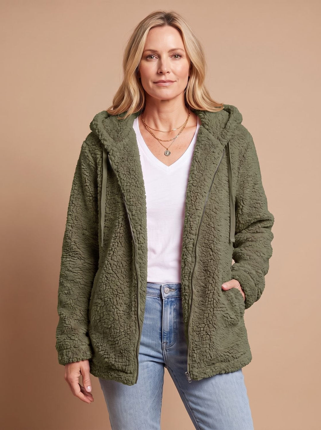 Oversized dames winterjas in pluche fleece in Groen