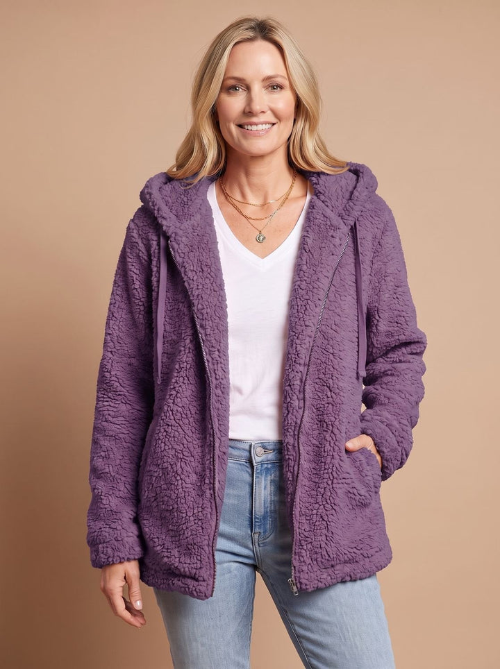 Oversized dames winterjas in pluche fleece in Paars