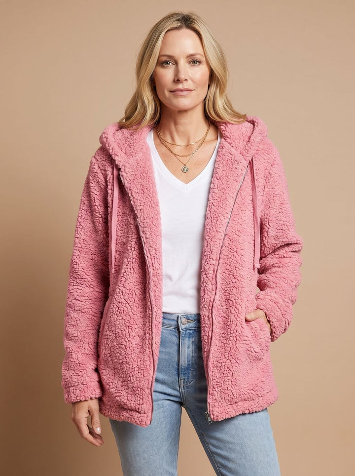 Oversized dames winterjas in pluche fleece in Roze