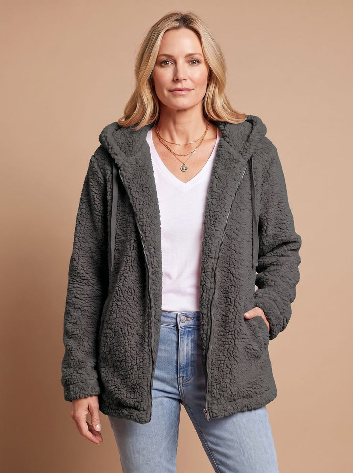 Oversized dames winterjas in pluche fleece in Zwart