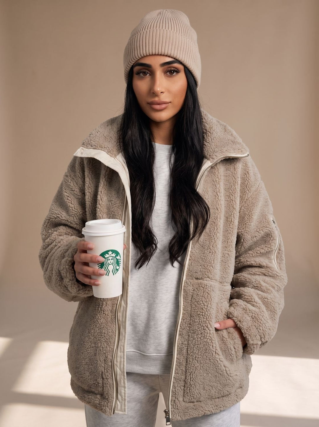 Oversized Teddy Winterjas Dames in Bruin