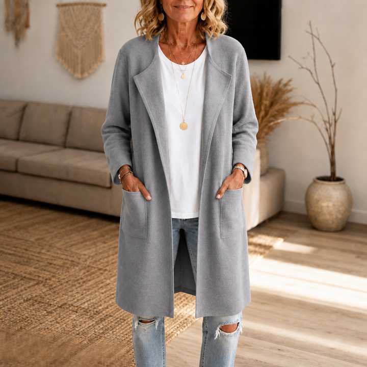 Oversized Wollen Winterjas voor Dames in Grijs