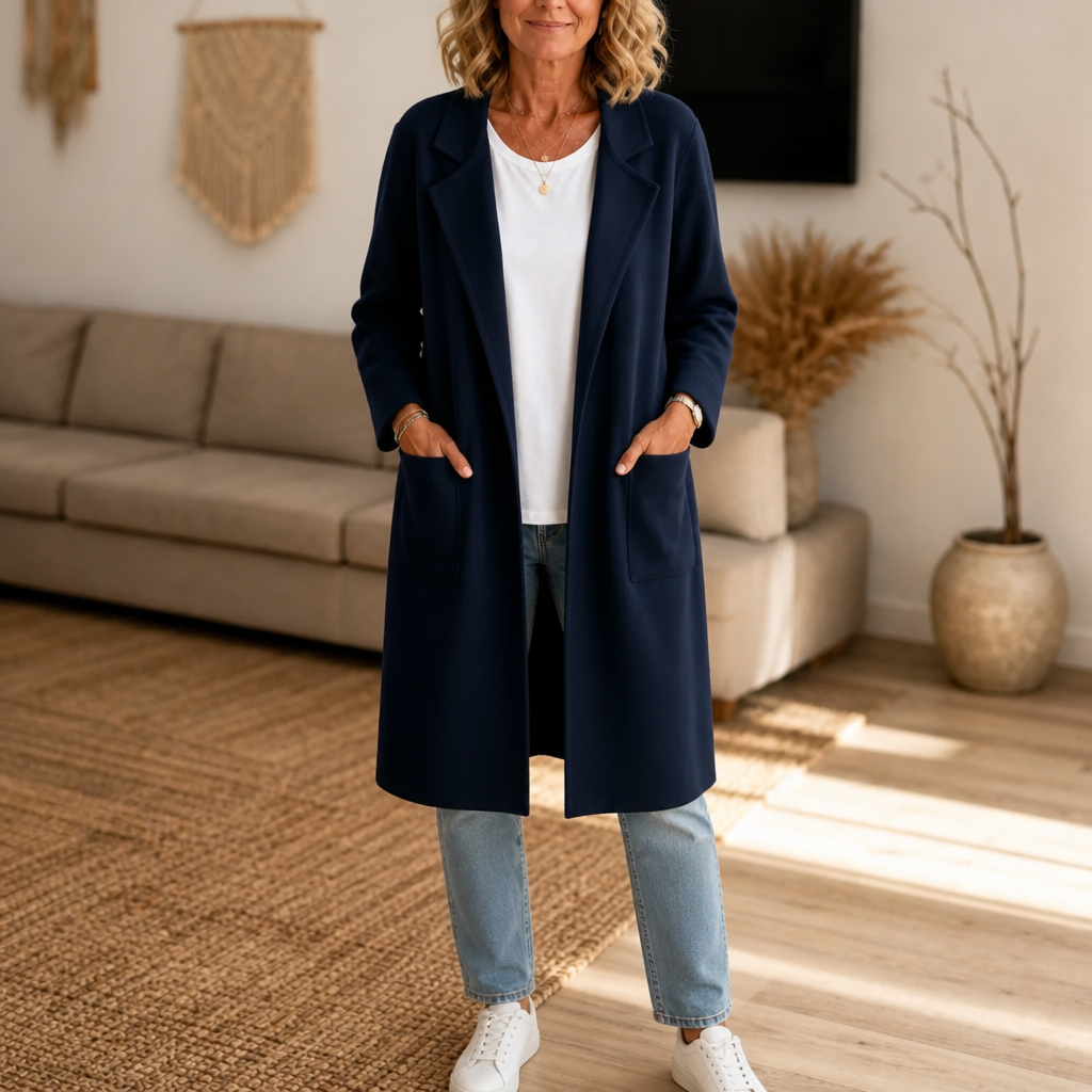 Oversized Wollen Winterjas voor Dames in Marineblauw