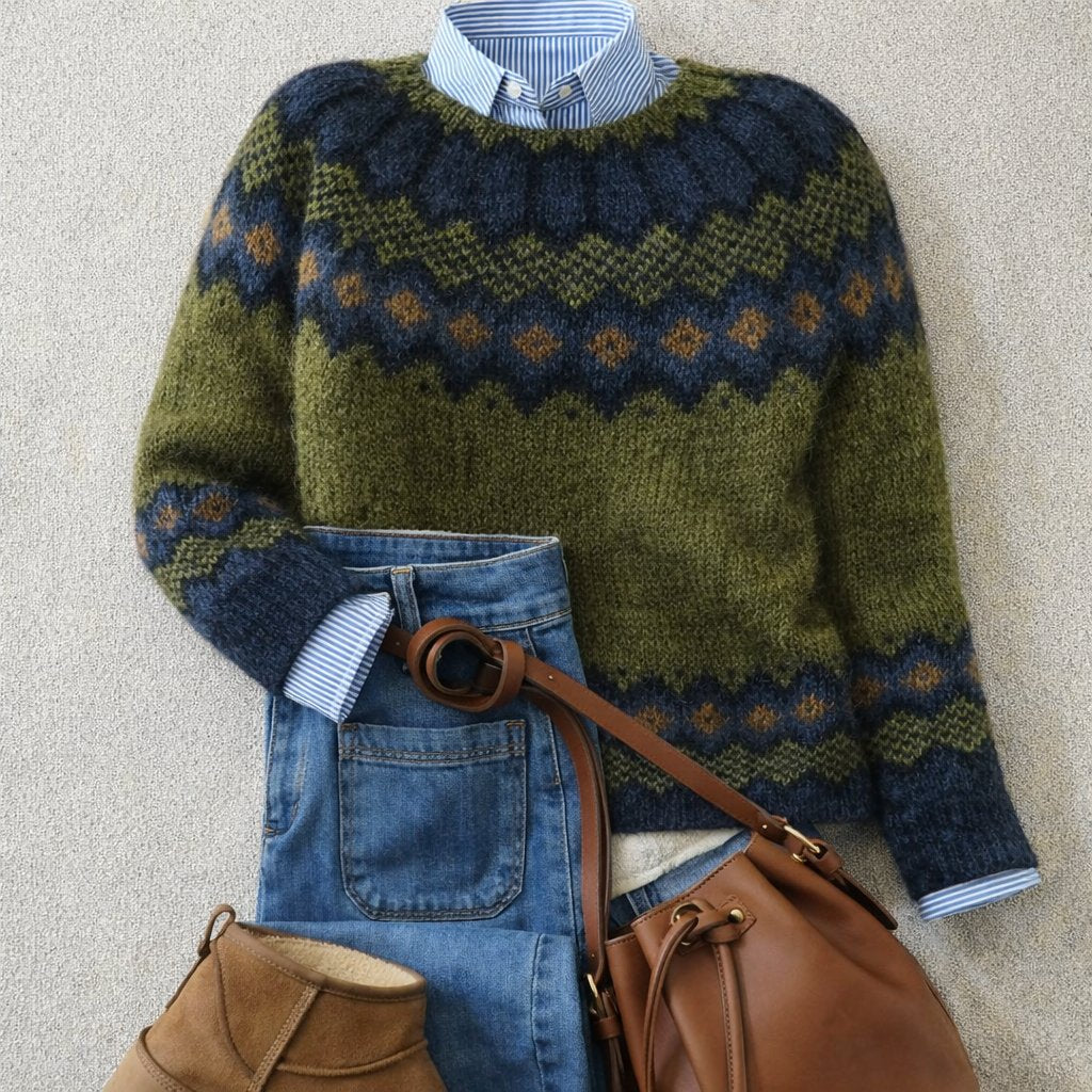 Relaxed-Fit Dames Trui Nordic Fair Isle in Groen