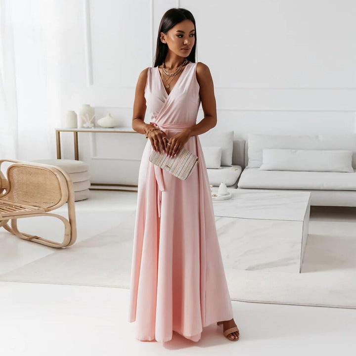 Evelyn maxi gastenjurk met overslag en strikceintuur foto 1