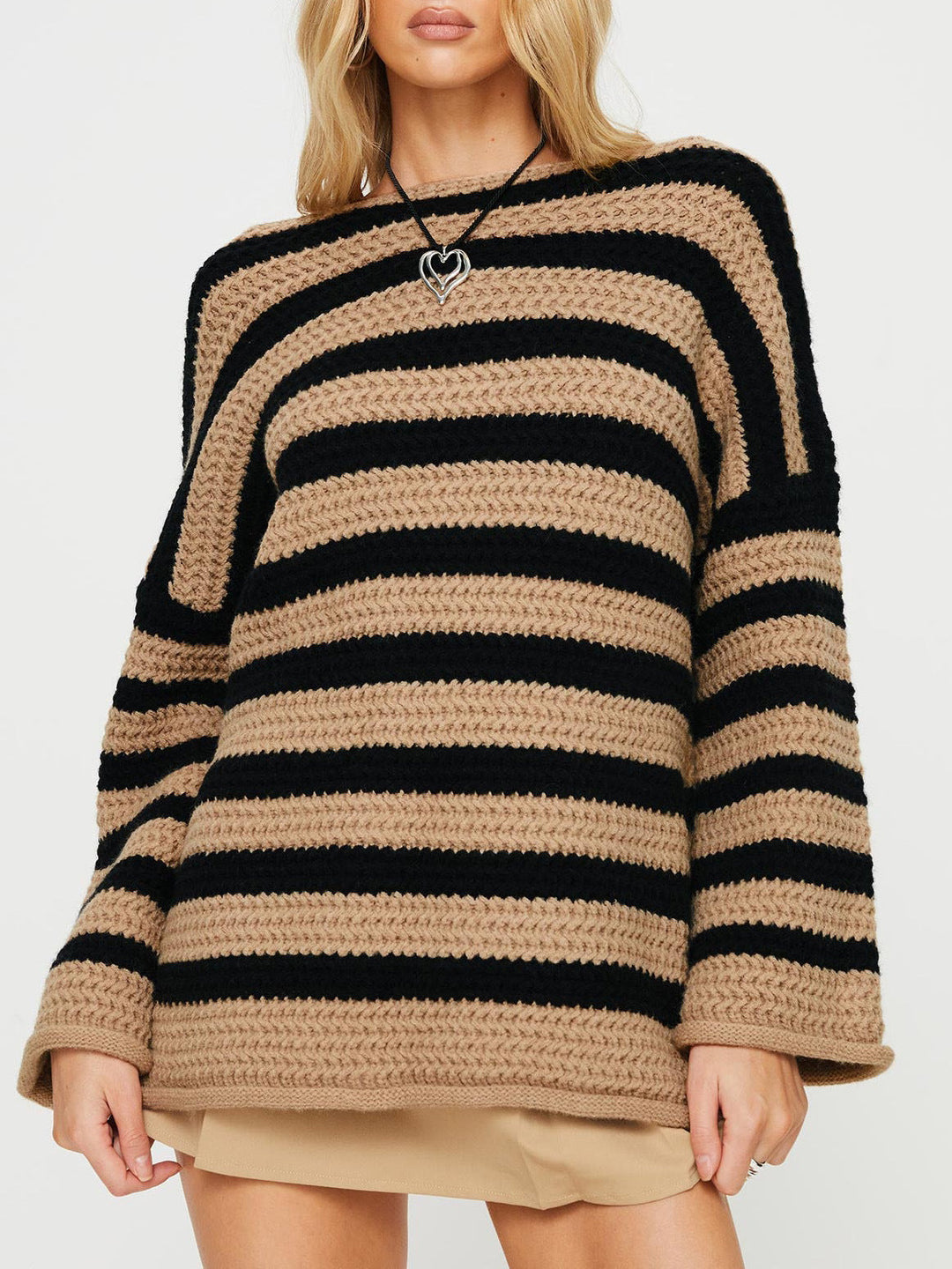 Trui dames oversized met strepen voor herfst in Bruin