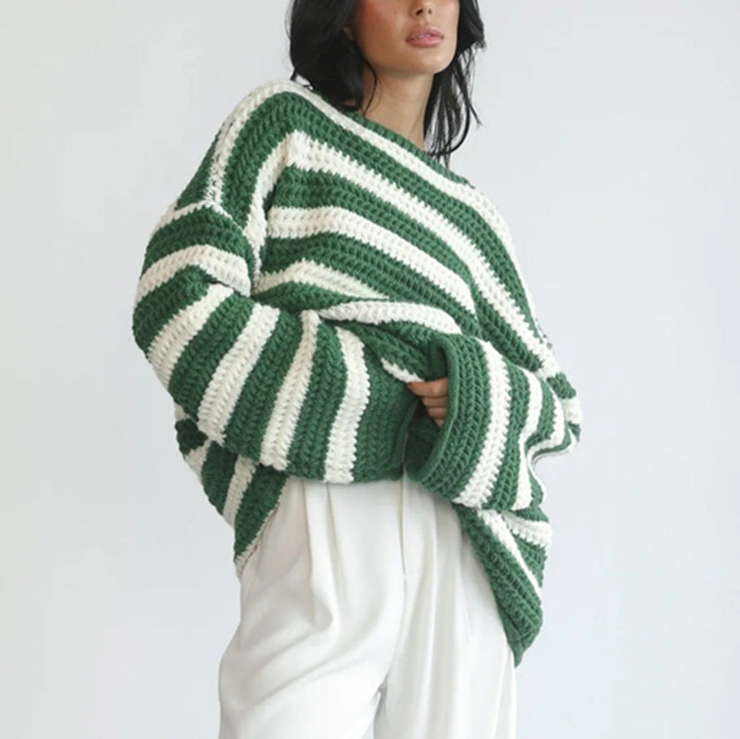 Trui dames oversized met strepen voor herfst in Groen