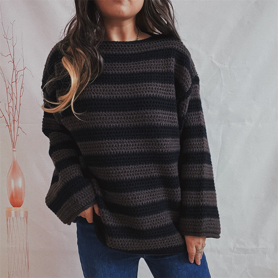 Trui dames oversized met strepen voor herfst in Zwart