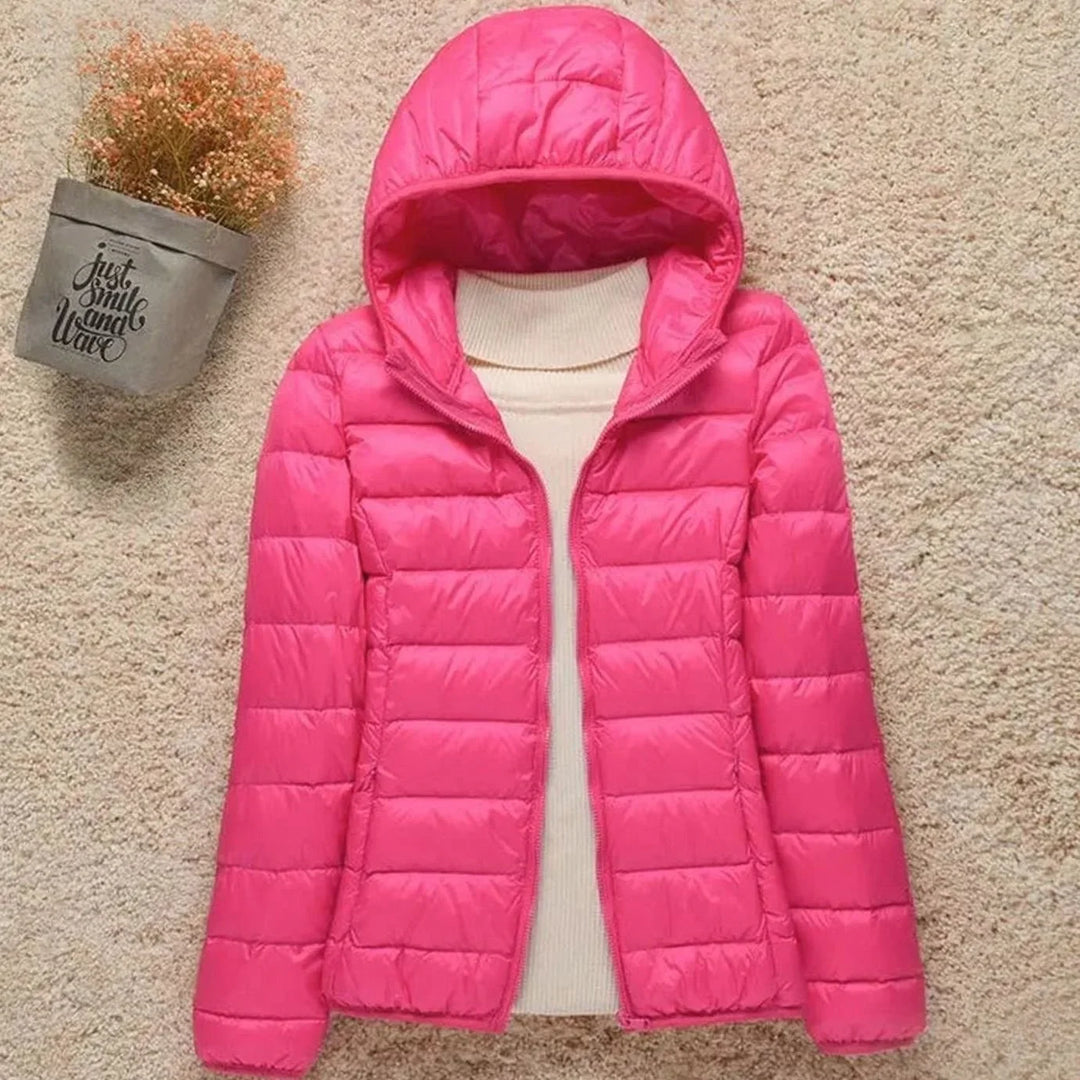 Ultra-lichte dames winterjas met donsvulling in Fuchsia