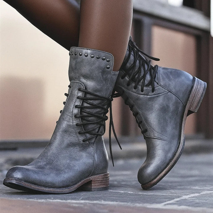 Vintage Laarzen Dames van Leer met Studs in Grijs