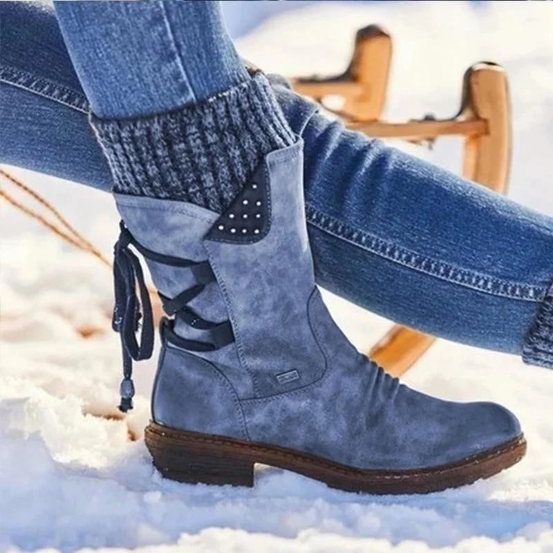Warme Dames Laarzen Waterbestendige Kuitlange in Blauw