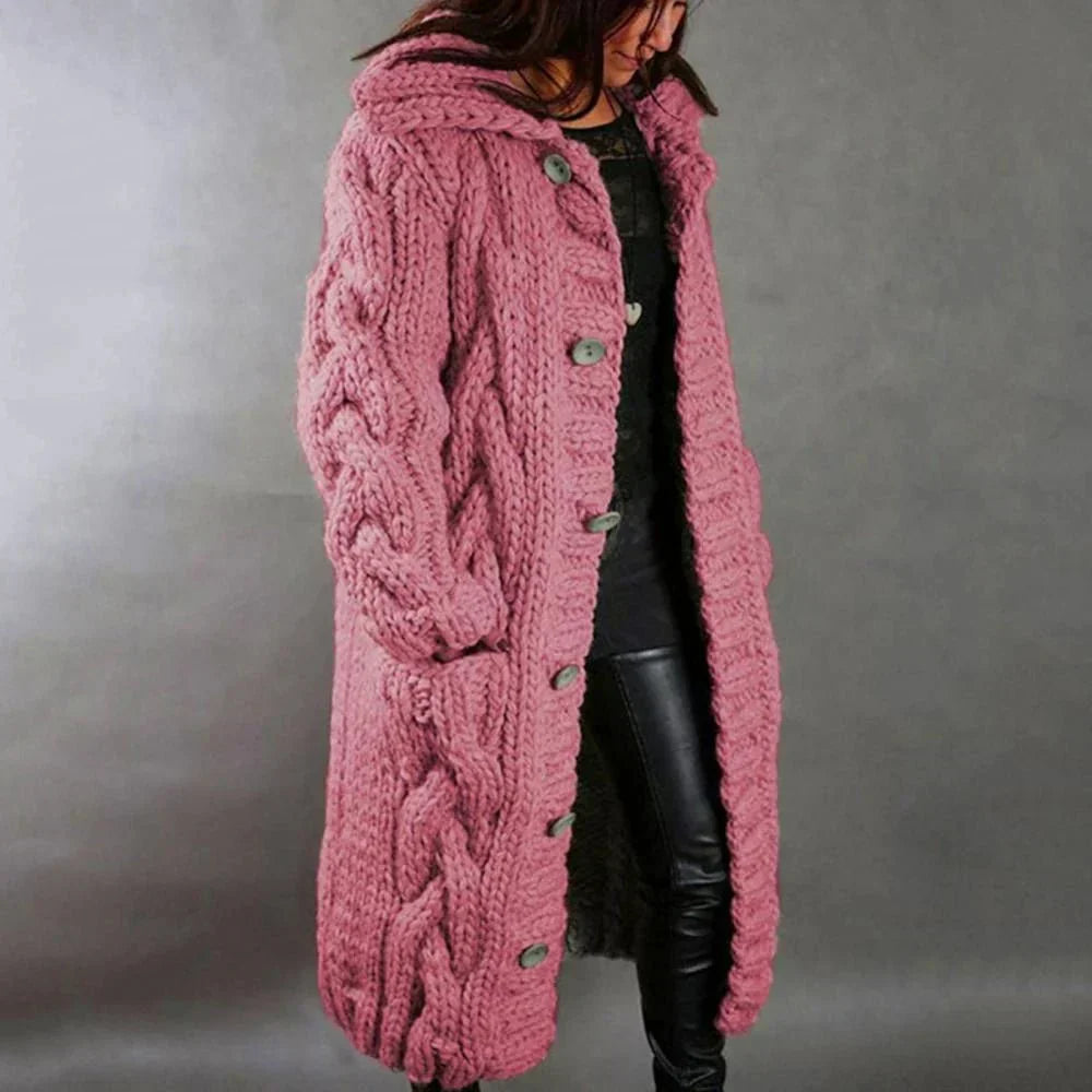 Warme dames trui oversized kabel in Roze