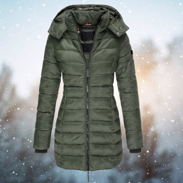Warme dames winterjas met capuchon in Groen