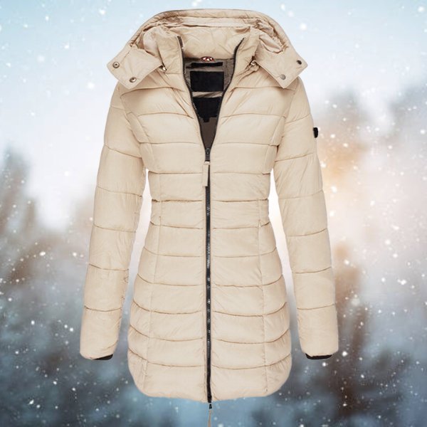 Warme dames winterjas met capuchon in Khaki