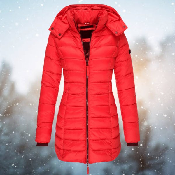 Warme dames winterjas met capuchon in Rood