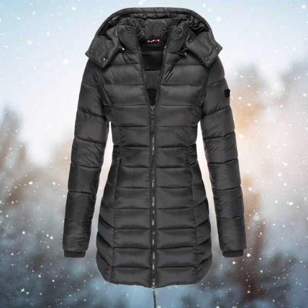 Warme dames winterjas met capuchon in Zwart