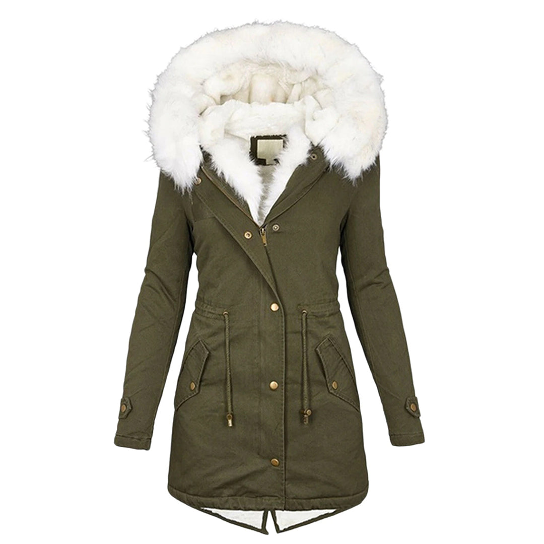 Warme dames winterjas met fleecevoering in Groen