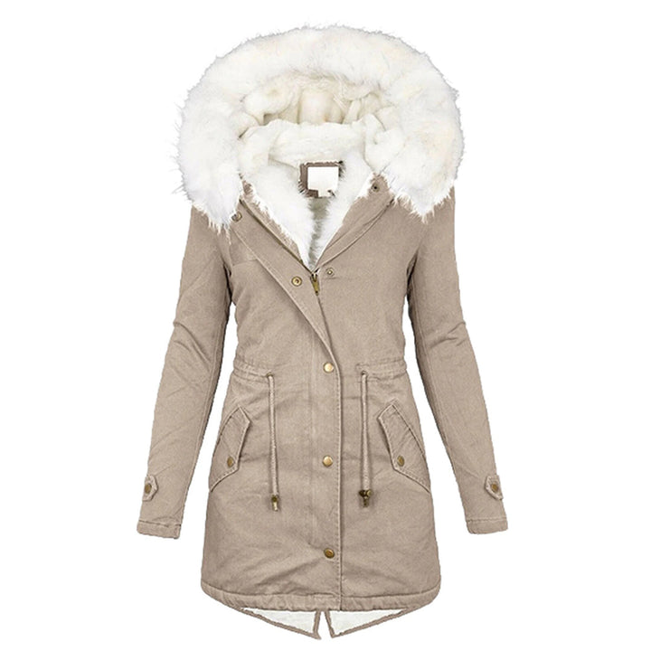 Warme dames winterjas met fleecevoering in Khaki