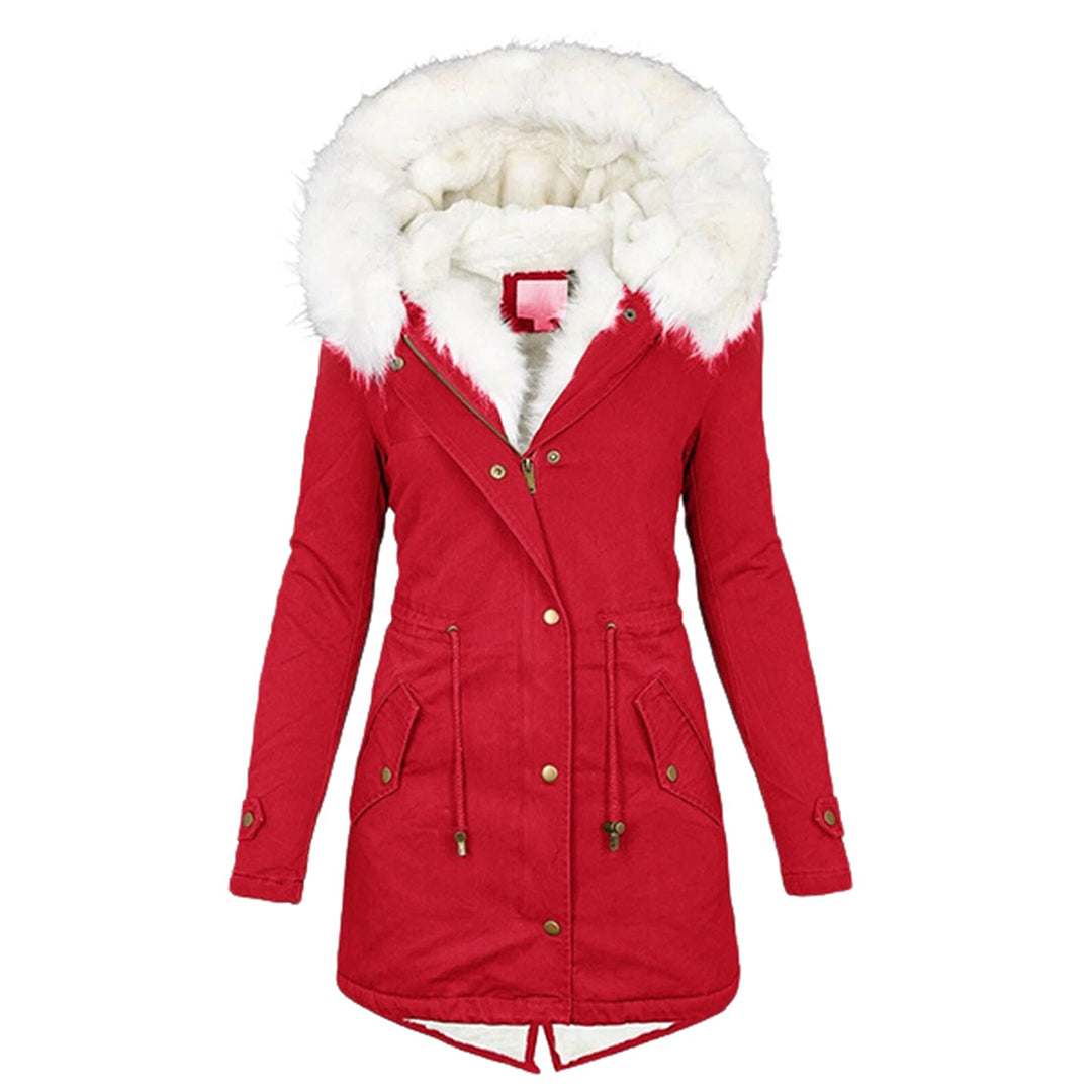 Warme dames winterjas met fleecevoering in Rood