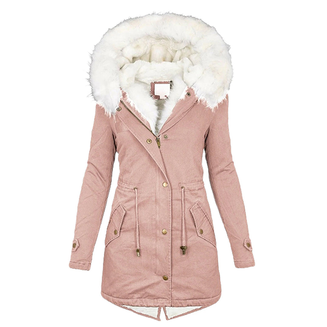 Warme dames winterjas met fleecevoering in Roze