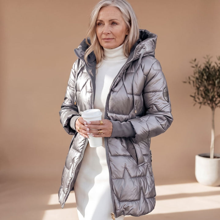 Warme gesteppte winterjas dames midilänge in Grijs