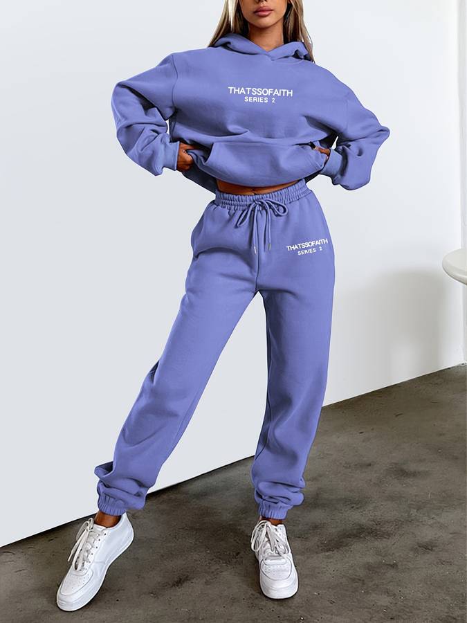 Warme Trui Dames met Joggingbroek in Violettblau 1