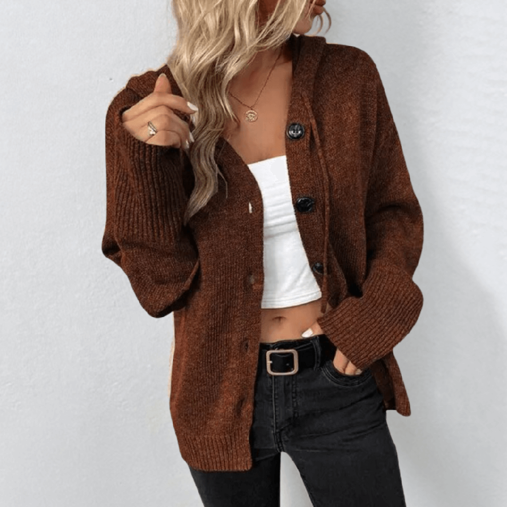 Winterjas-Cardigan voor Dames met Steppering in Bruin