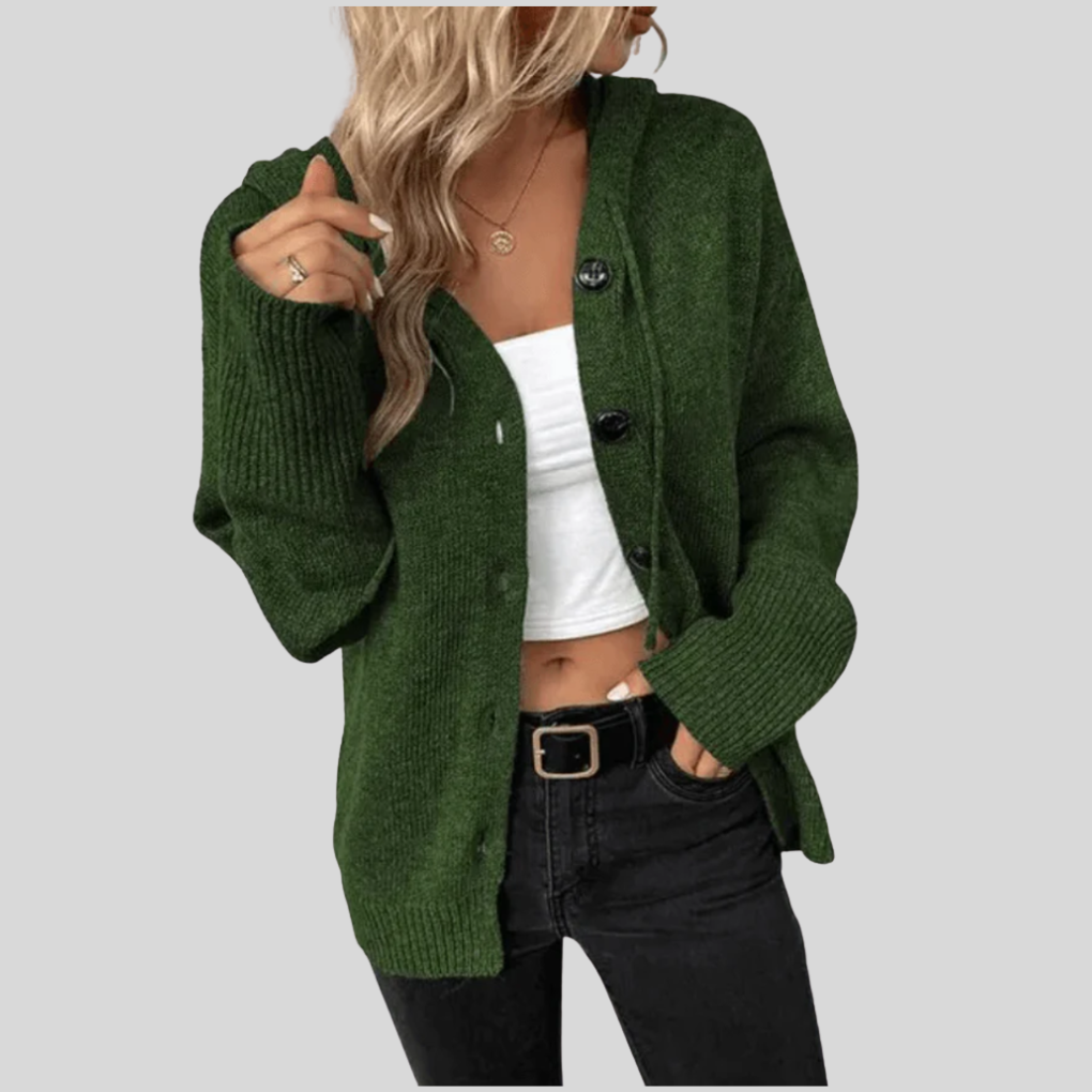 Winterjas-Cardigan voor Dames met Steppering in Groen