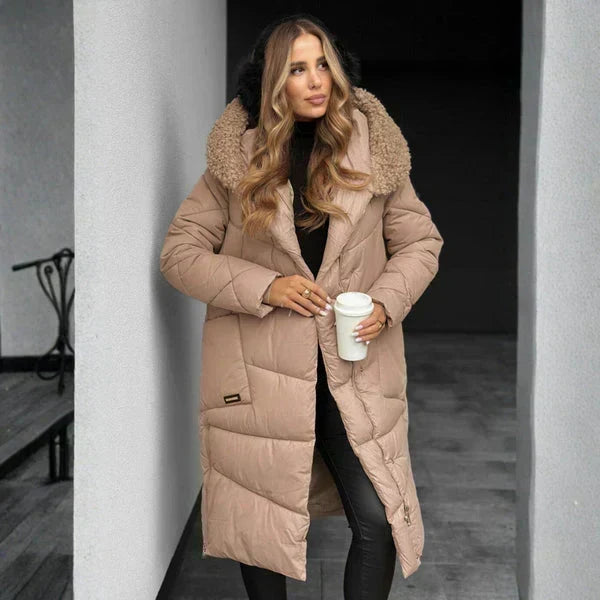 Winterjas dames elegant gestepte capuchon in Beige