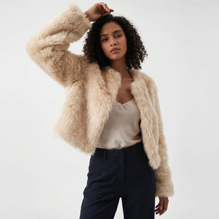 Winterjas dames elegant korte luxe snit in Abrikoos