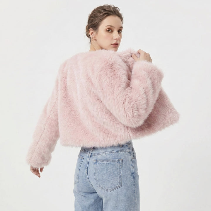 Winterjas dames elegant korte luxe snit in Roze