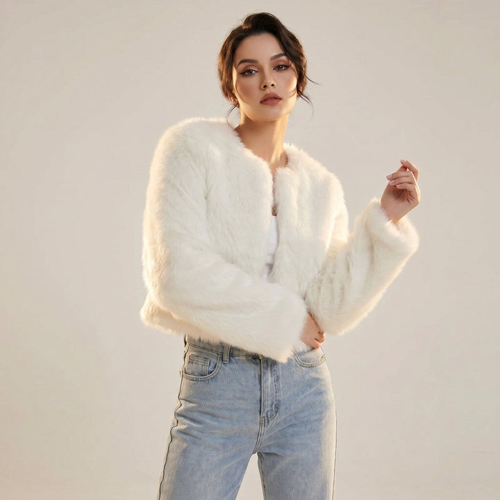 Winterjas dames elegant korte luxe snit in Wit