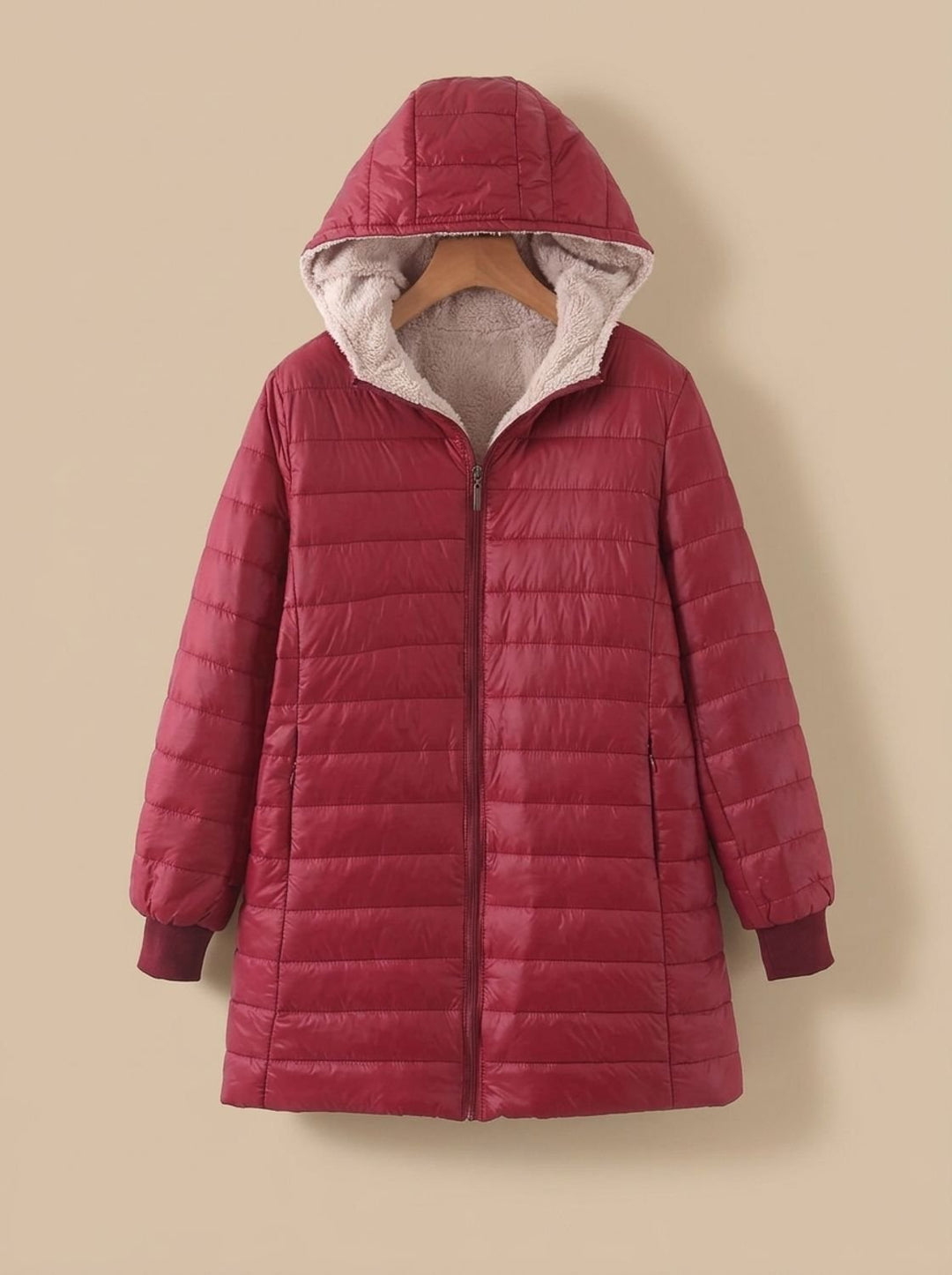 Winterjas Dames Fleece-gevoerd met Verstelbare Capuchon in Bordeaux