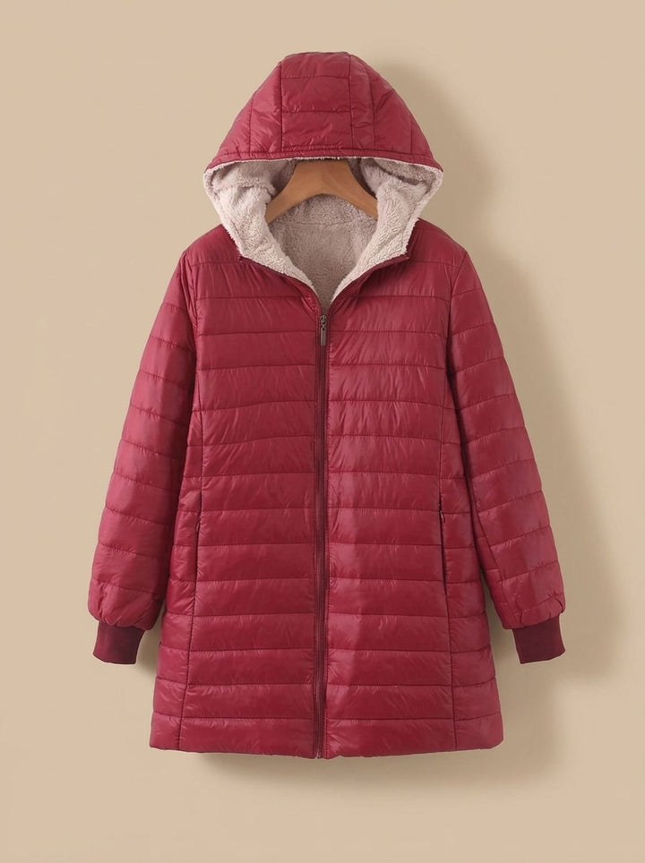 Winterjas Dames Fleece-gevoerd met Verstelbare Capuchon in Bordeaux