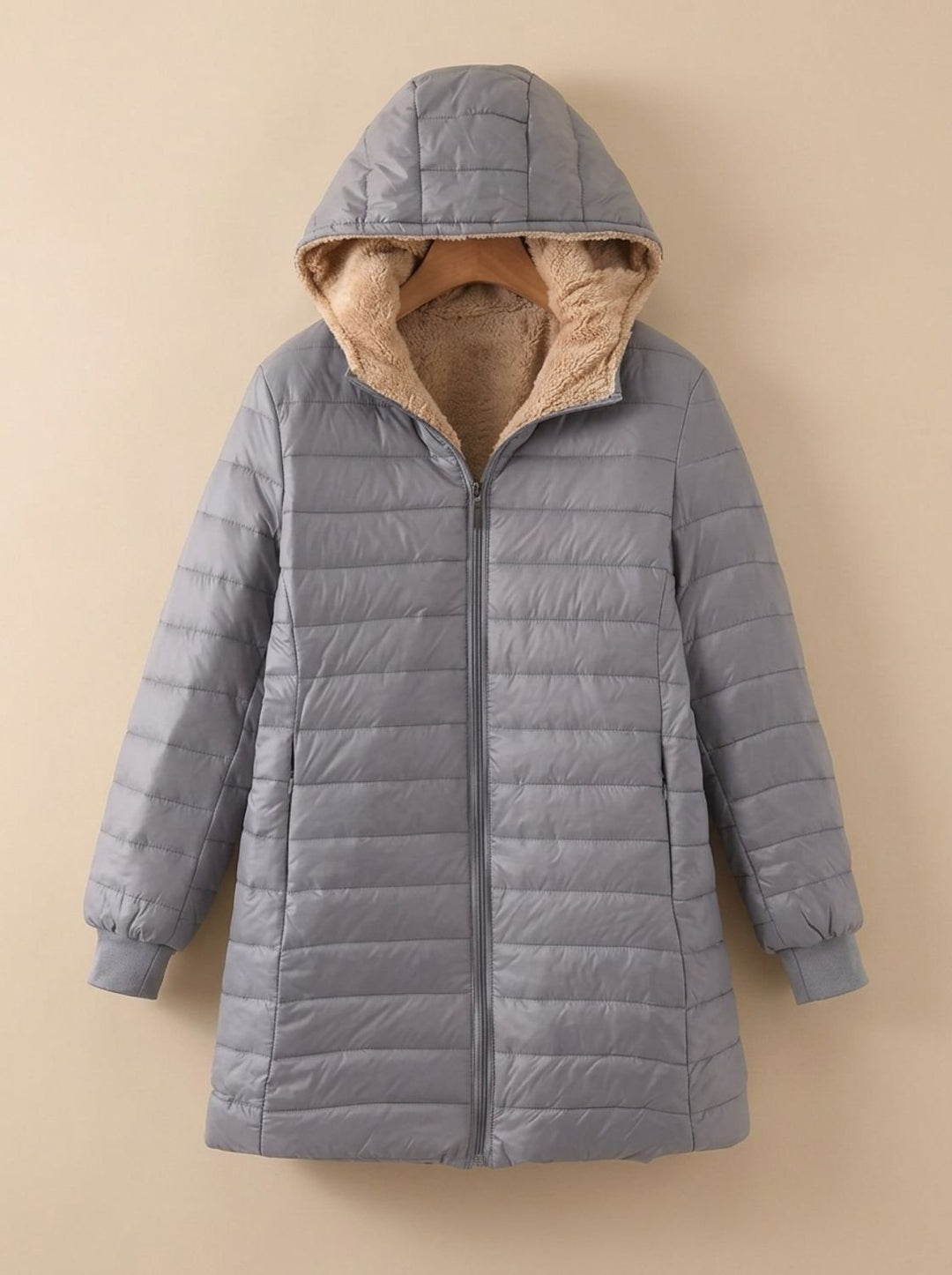 Winterjas Dames Fleece-gevoerd met Verstelbare Capuchon in Grijs
