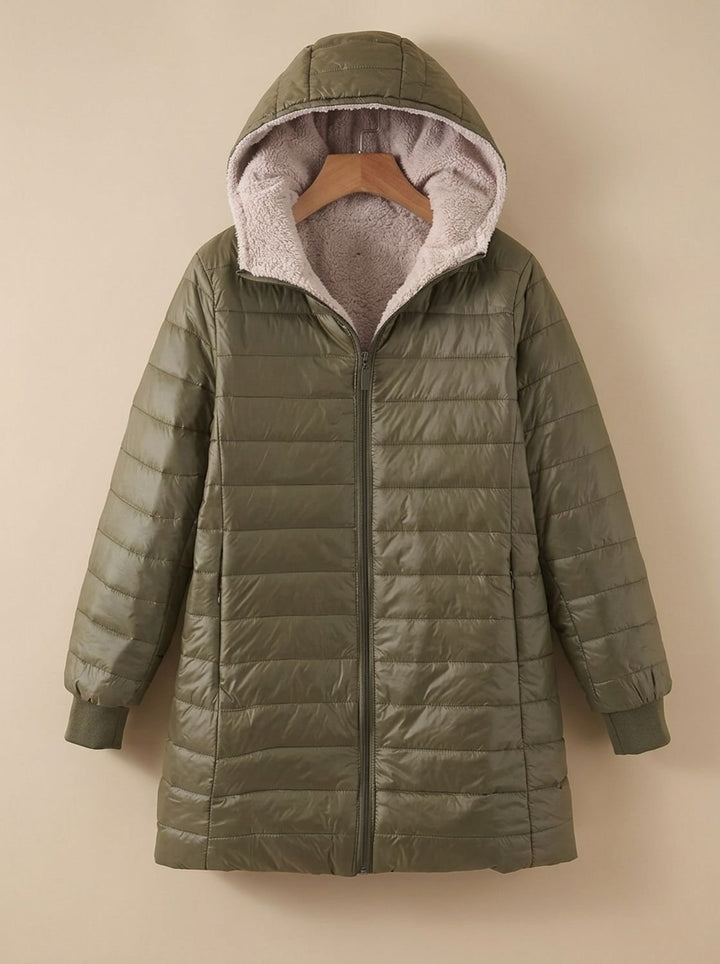 Winterjas Dames Fleece-gevoerd met Verstelbare Capuchon in Legergroen