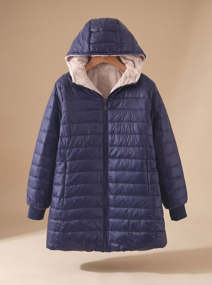 Winterjas Dames Fleece-gevoerd met Verstelbare Capuchon in Marineblauw